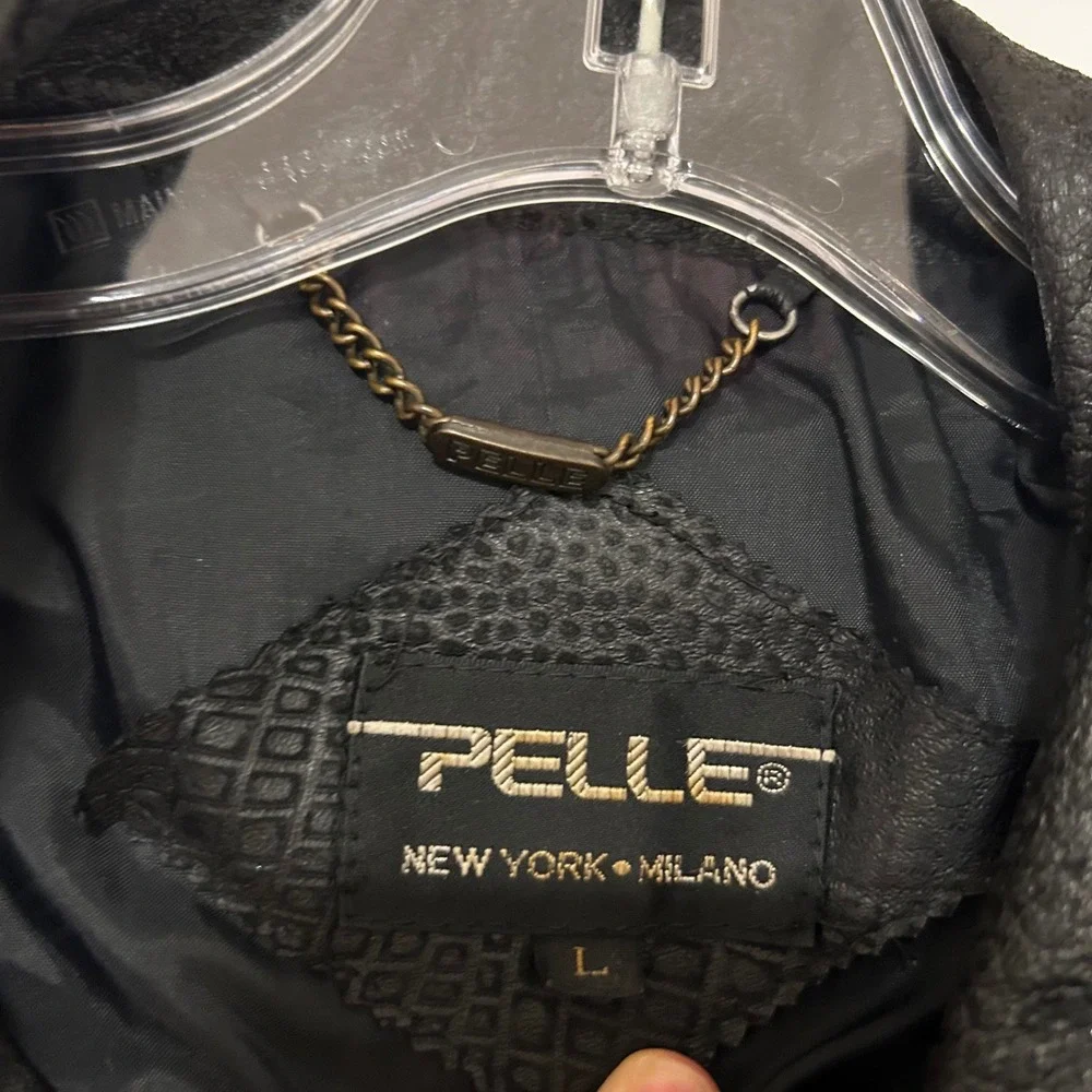 Pelle New York Milano Mens Black Embossed Leather Bomber Jacket Size‎ L